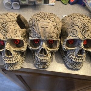 Intricate Skull Fish Tank Decor with Red Accents